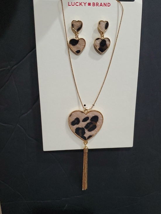 Lucky Brand Jewelry - Lucky Brand heart shaped calf hair dangle earring & fringe pendant necklace set